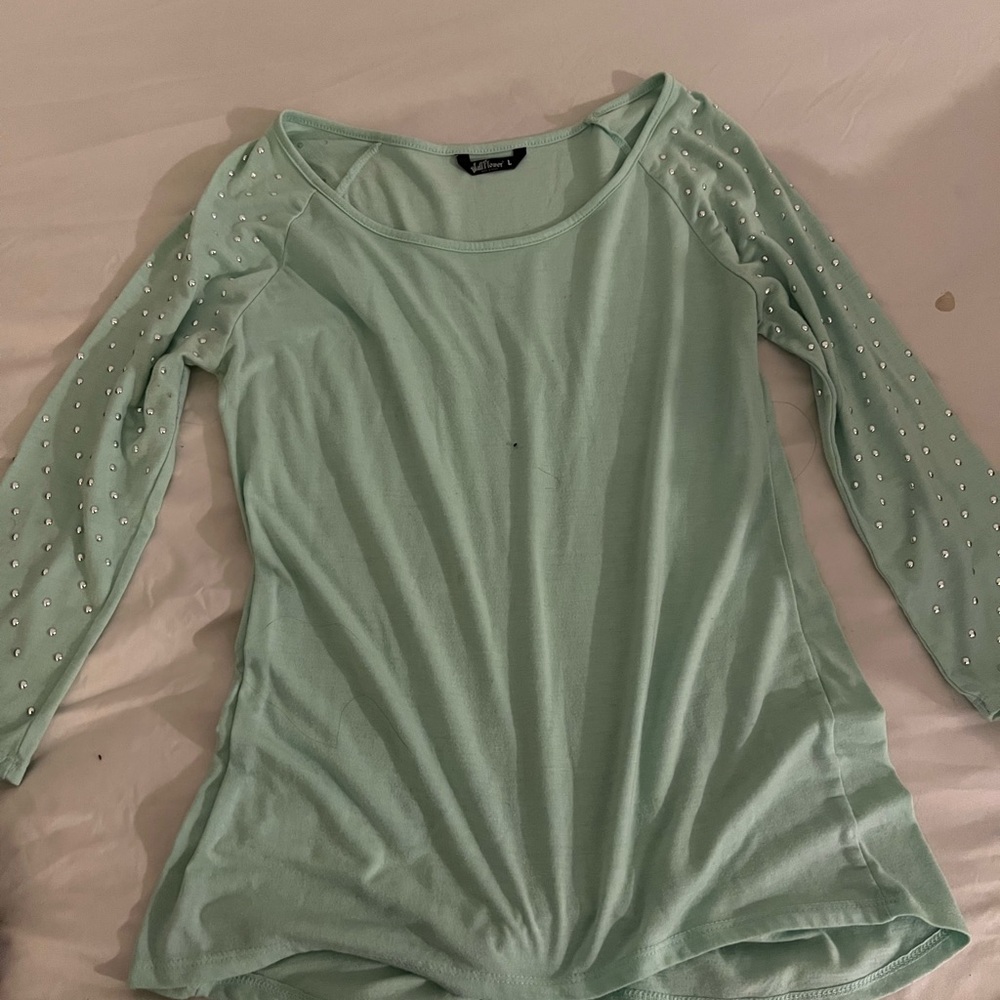 Blue tee with accent sleeves